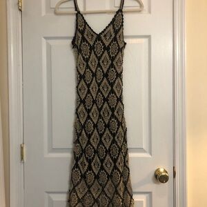 Vtg Alfredo Beige Beige and Black Crochet Maxi Slip Dress with Spaghetti Straps
